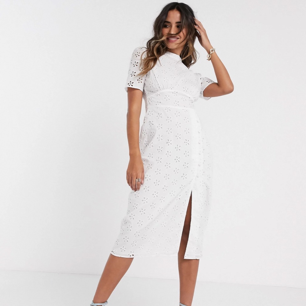 ASOS white midi eyelet dress